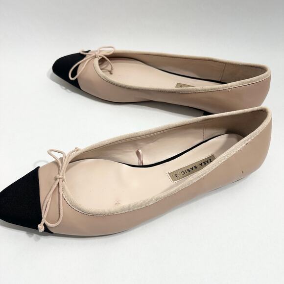 Zara Beige and Black Flats Size 9 - Picture 3 of 8